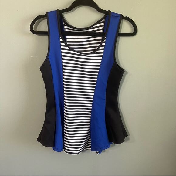 Mary Jane Preppy Striped Bold ColorBlock Sleeveless Peplum Top, Size Large - Picture 4 of 12